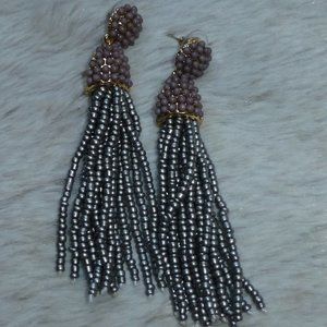 Gray Tassel Beaded Earrings, 3.25" Long, New!